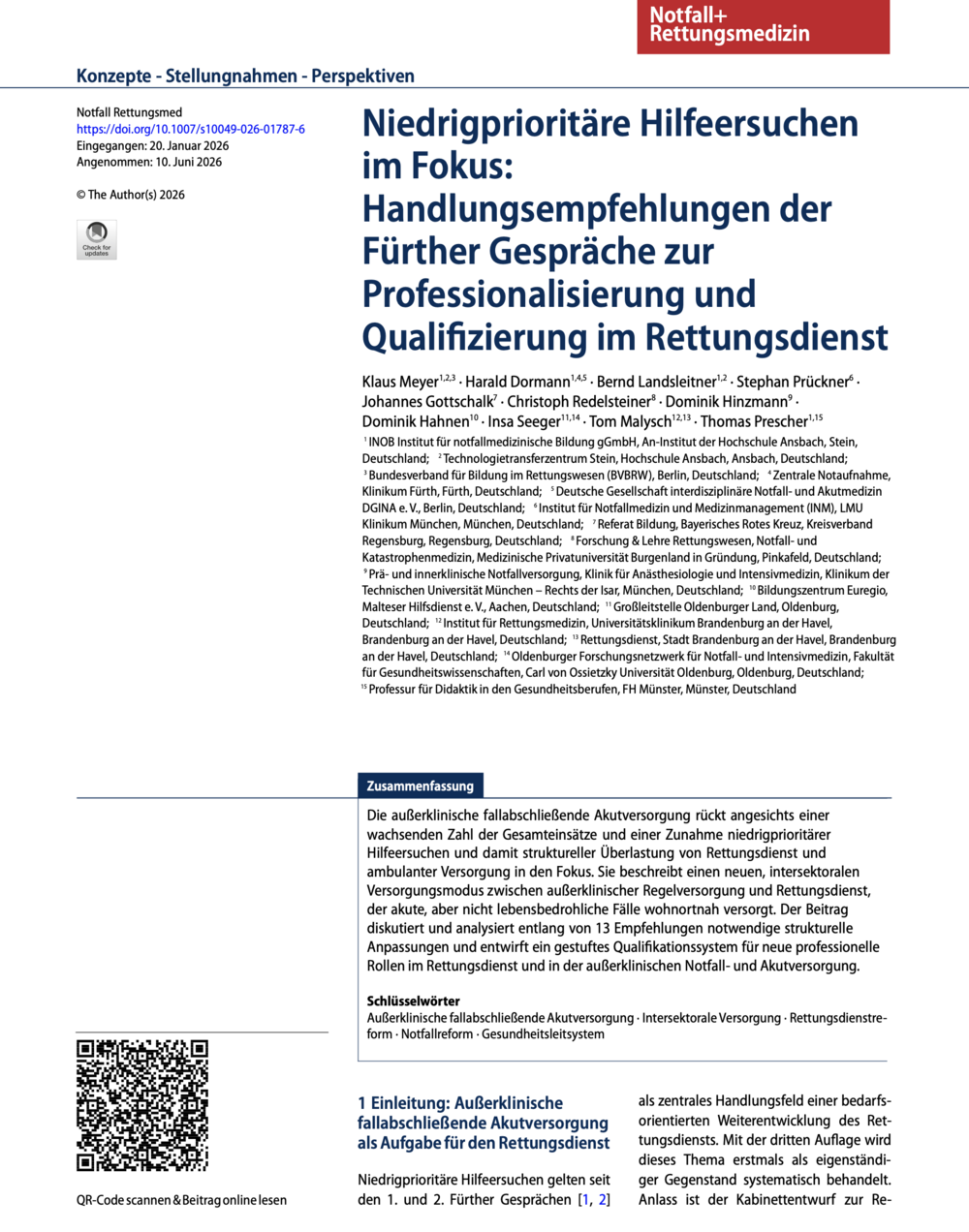 Publikation Notfall+Rettungsmedizin