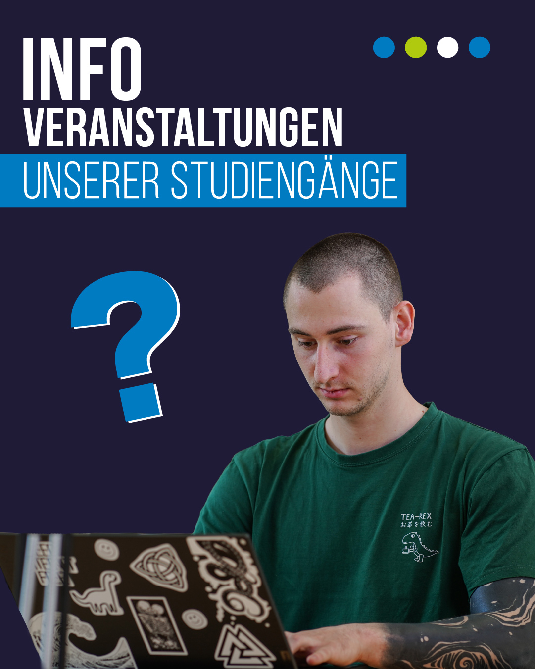 Student am Laptop und aufploppendes Fragezeichen